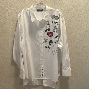 Karl Lagerfeld White Casual Button Down Shirt with Graphic Elements